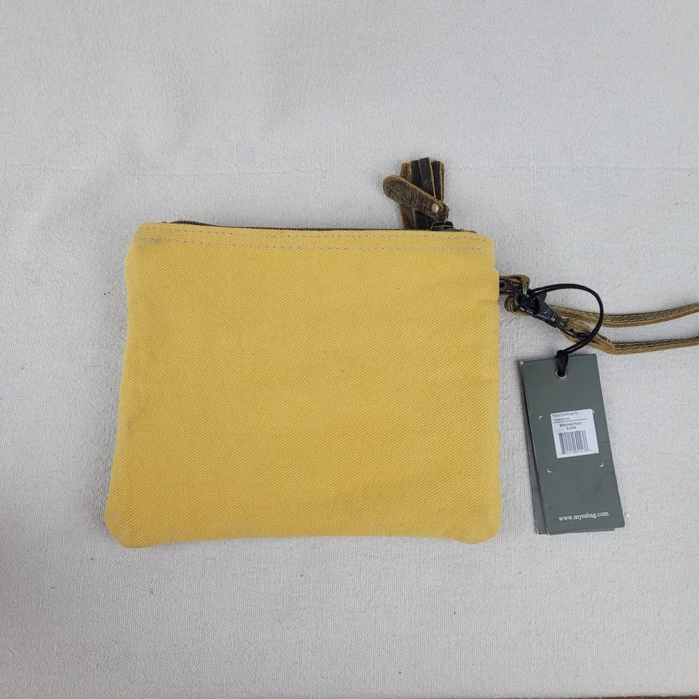 Myra Bag Midsummer Pouch‎ Woven Rug Leather Wristlet Yellow Multi Small